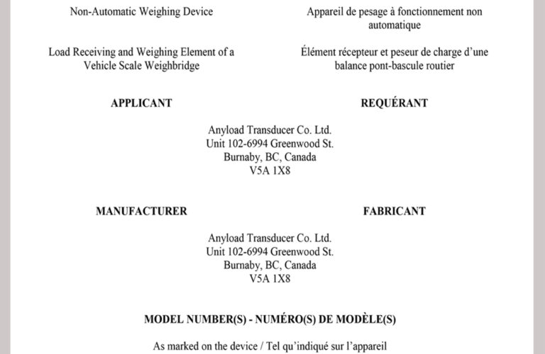 ANYLOAD | Measurement Canada Approval for Truck Scales